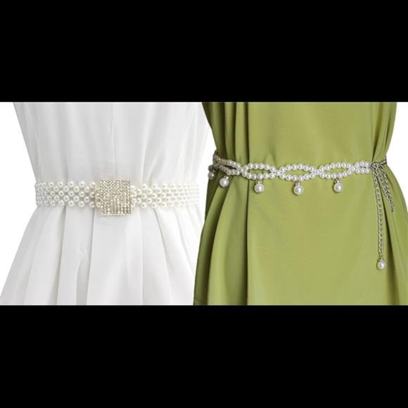 Lady\'s Faux Pearl Waist Chain Dress Pendant Adjustable Decorative Belt Hollowed main image 4